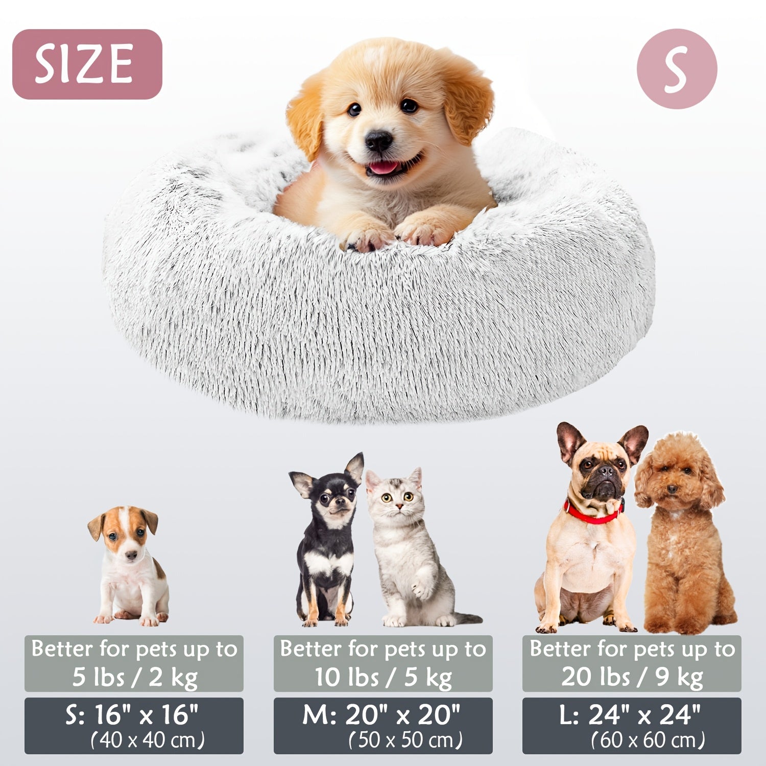 Round Dog Bed for Winter Indoor Use Polyester Non-Skid Bottom Small to Large Dogs