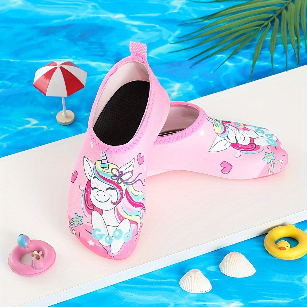 Girls Water Shoes Non Slip Quick Dry Cartoon Unicorn Water Socks for Outdoor Activities