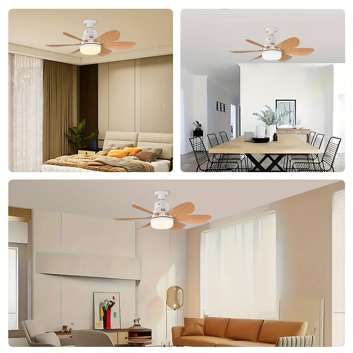 Modern Dimmable Flush Mount Ceiling Fan with LED Light Remote Control Shock-Resistant for Bedroom Kitchen Living Room