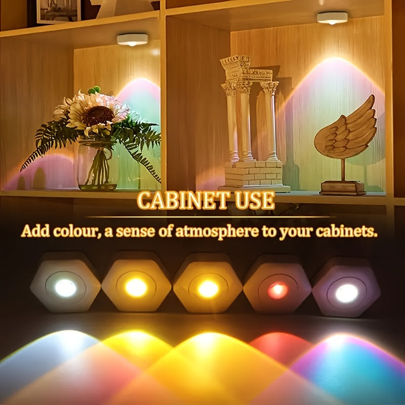 White Hexagonal Sunset Red LED Projection Lamp Dimmable Battery Powered for Cabinet Wall Lighting