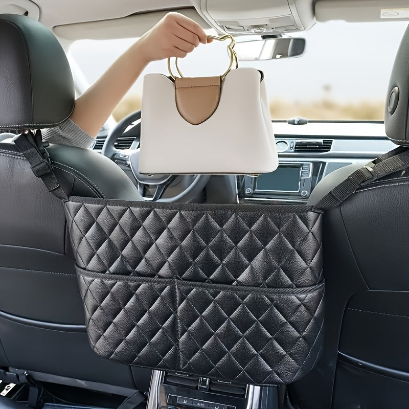 Faux Leather Car Seat Organizer Large Capacity Hanging Mesh Storage Bag