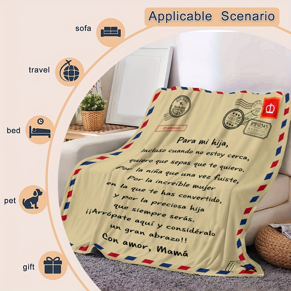 Contemporary Flannel Blanket with Spanish Lettering Digital Print All Seasons Cozy Knit Throw for Sofa Bed Travel