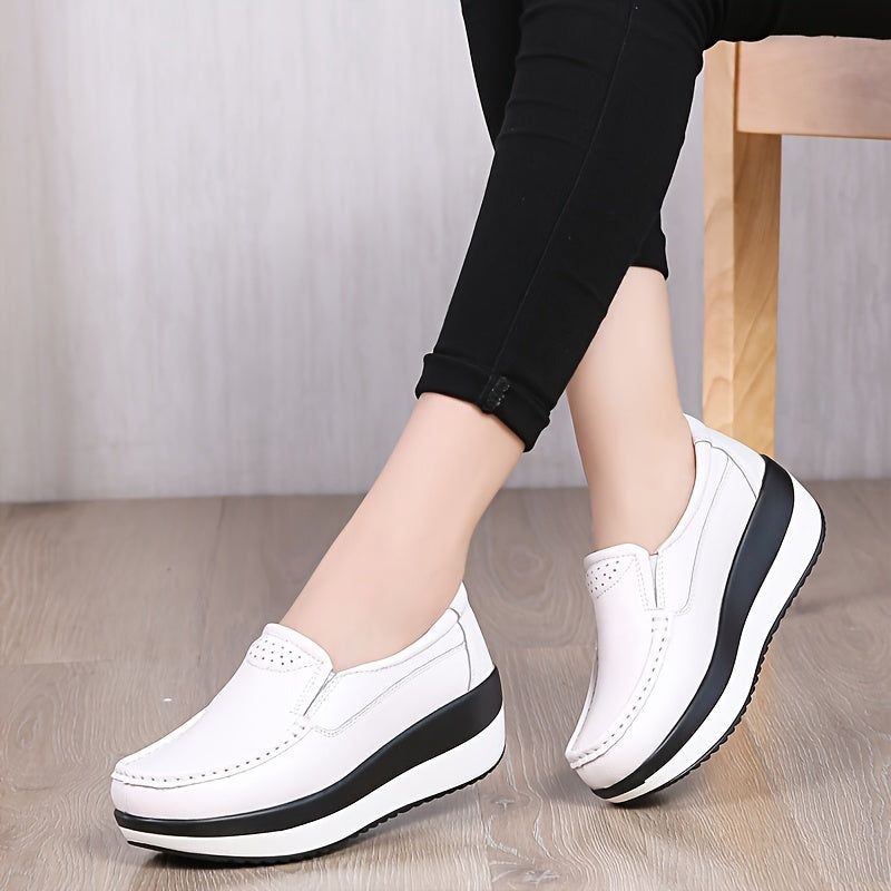 Women's Casual Canvas Sneakers, Slip-On Wedge Shoes, Soft Sole