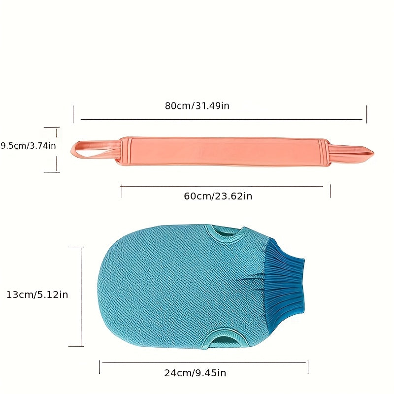 2-Piece Bath Towel Set with Back Scratcher and Scrubbing Gloves