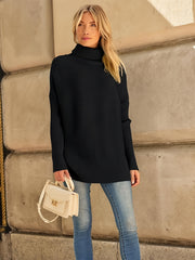 Women's Oversized Turtleneck Sweater Black Loose Fit Fall Winter Pullover