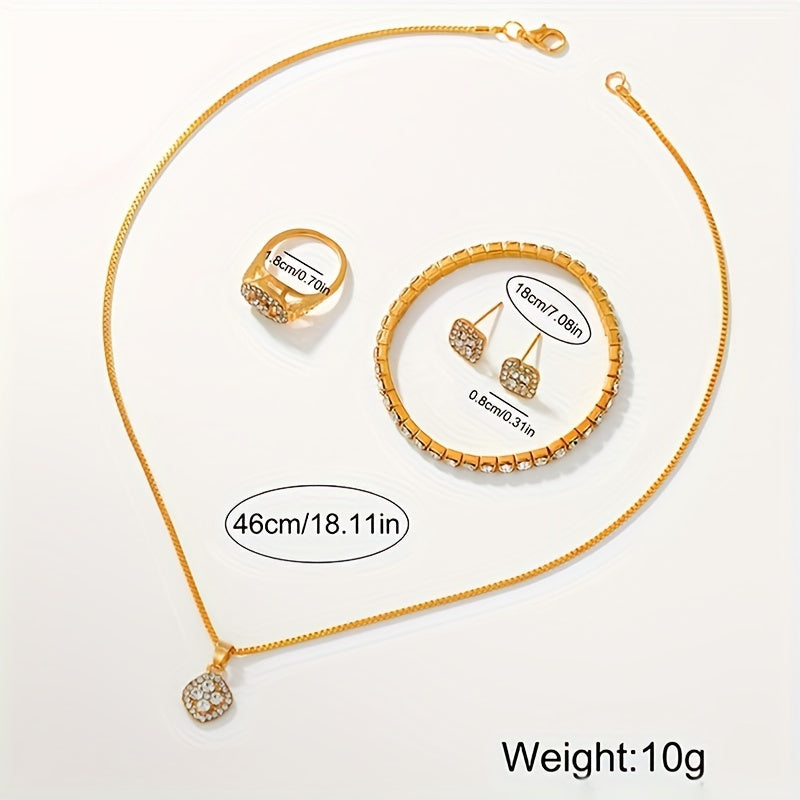 Women's Wristwatch Set with Rhinestone Accents and Alloy Case