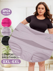Plus Size High Waist Triangle Panties Set 3 Pack Soft Polyester Solid Color