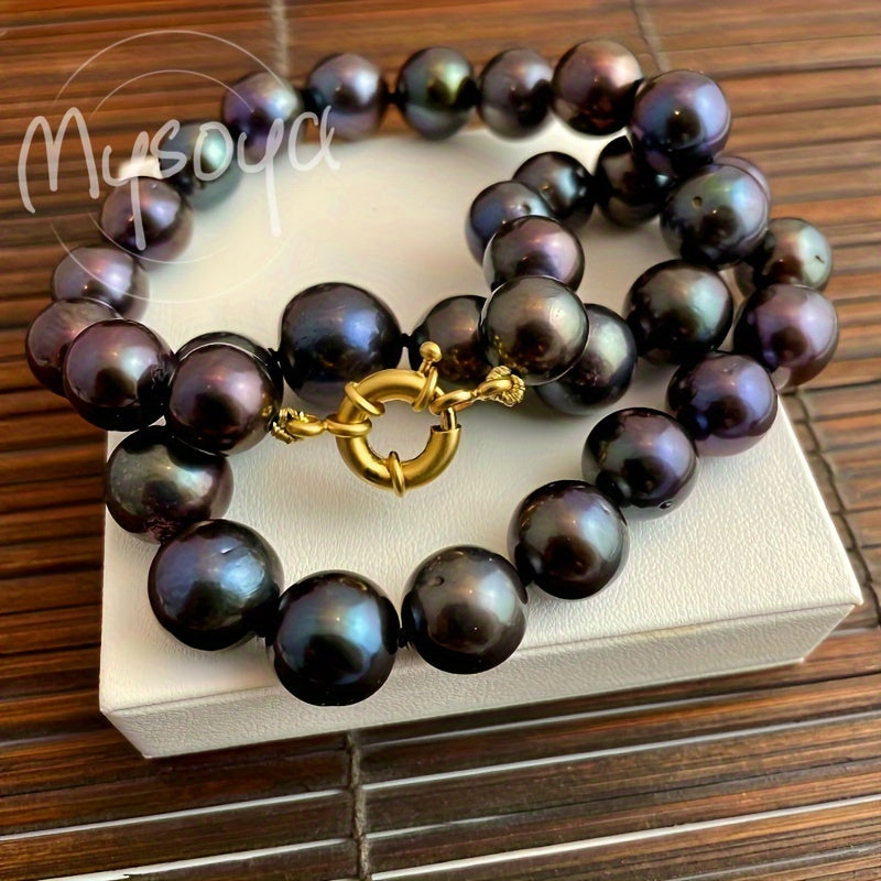 Natural Freshwater Black Pearl Necklace 10-13mm for Women Gift Box