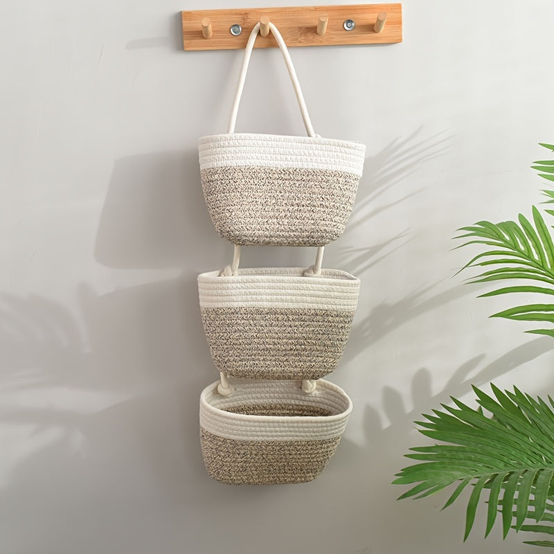 Foldable 3-Layer Wall Hanging Storage Basket for Cosmetics Toiletries Socks