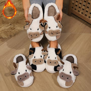 Unisex Plush Cow Pattern Slippers Comfortable Indoor Outdoor Warm