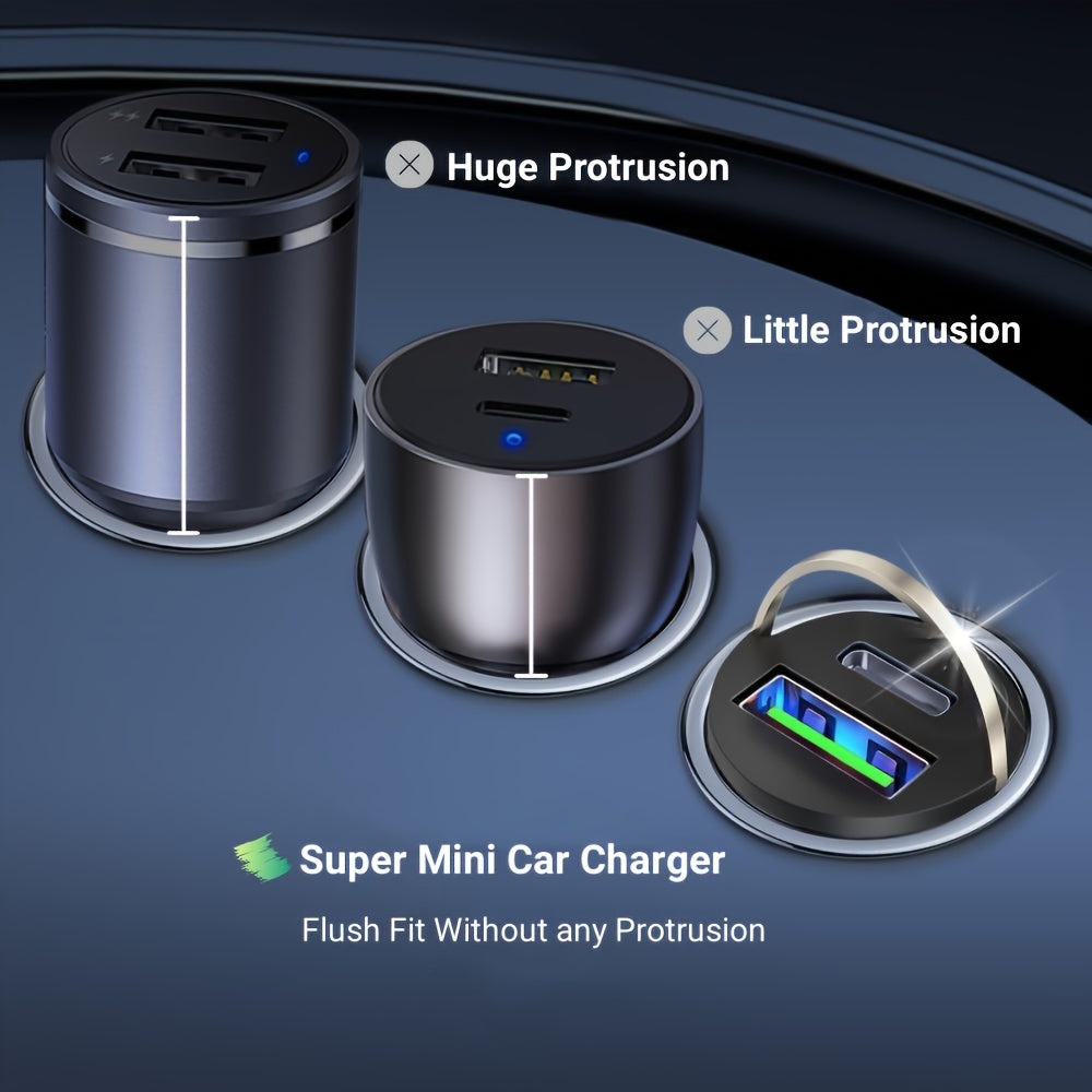 Dual Port 100W Fast Charging Car Charger Alloy Mini Design with Pull Ring