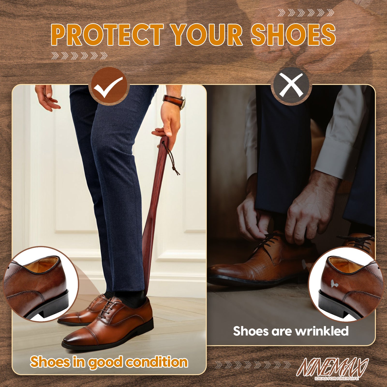 Long Handle Shoe Horn 40cm Ironwood Non-Slip Grip Senior Footwear Aid