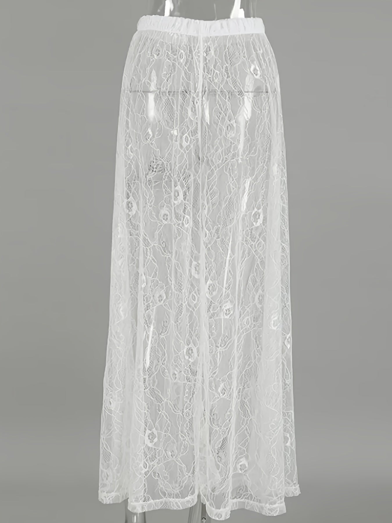 Women's Lace Culottes White Floral Asymmetrical Stretchy All-Season Pants