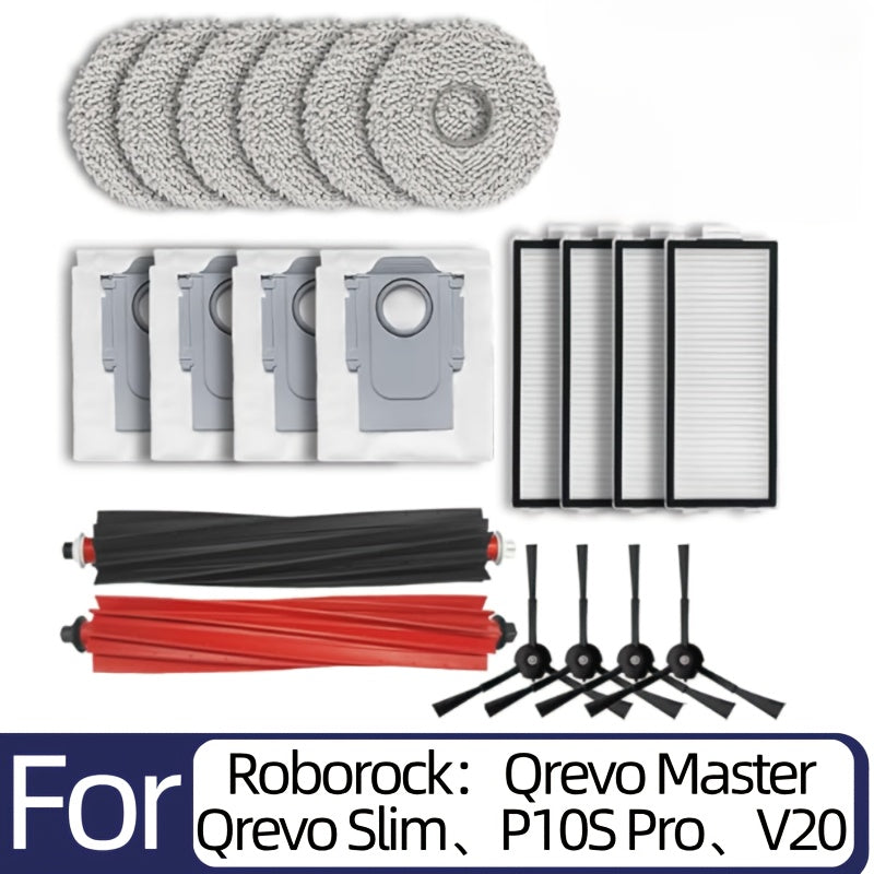 1 to'plam Roborock Qrevo Master robot tozalash aksessuarlar to'plami - Filtrlar, mopu, cho'tkalar va tozalash pichoqlari kiradi - Qrevo Master, P10S Pro, V20 modellari bilan mos keladi - Elektr energiyasiz