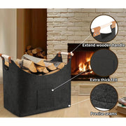 Spacious 55L Wooden Log Basket with Felt, Foldable Firewood Holder, Dark Gray