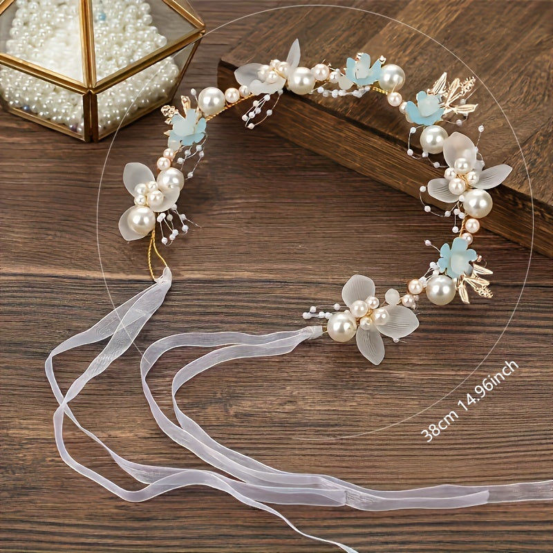 Faux Pearl Mesh Hairband for Bridal Wedding Headpiece Elegant Hair Accessories