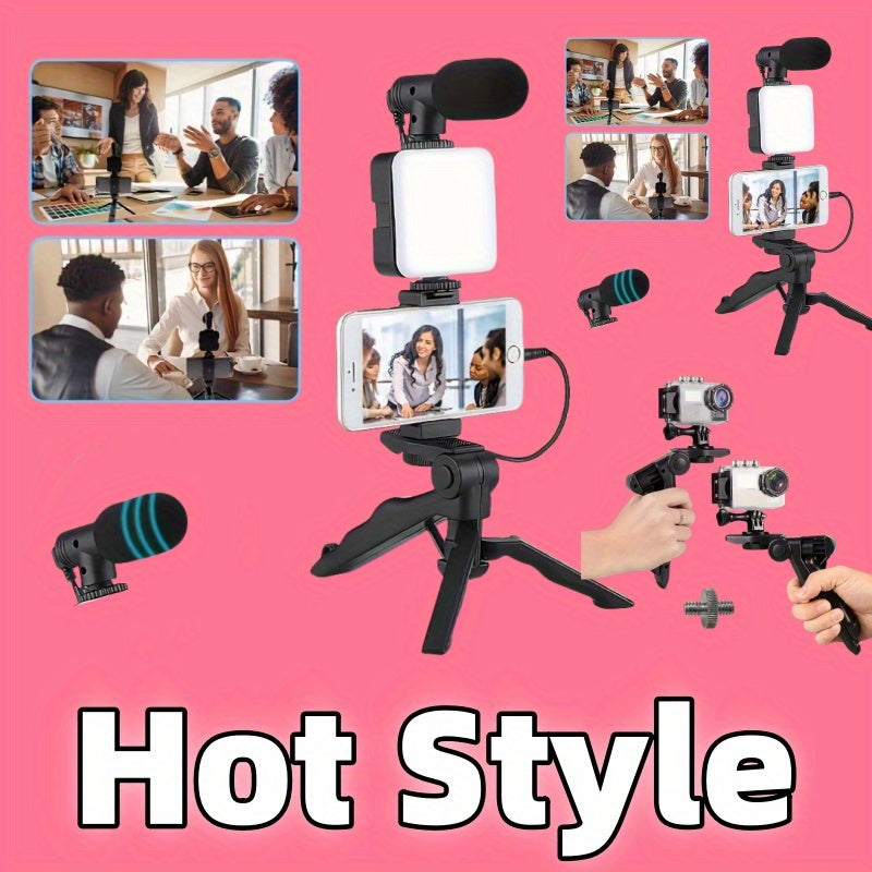 Smartfon video to'plami, gimbal, LED chiroq, tripod o'rnatish va selfilar, vloglar va fotosuratlar uchun mikrofon bilan.