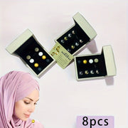 Set of 8 Elegant Alloy Hijab Pins and Brooches with Gift Box and Lantern Design