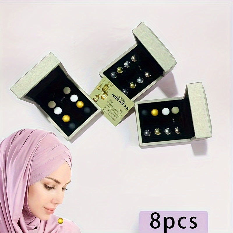 Set of 8 Elegant Alloy Hijab Pins and Brooches with Gift Box and Lantern Design