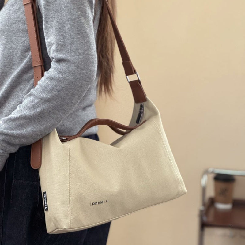 Холщовая сумка-тоут для студентов, повседневное использование, вдохновленная корейской и японской культурой, бежевый, хаки, темно-серый