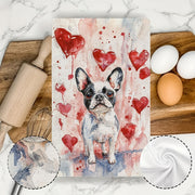 Two Pieces Kitchen Towels French Bulldog Heart Design Absorbent Quick-Drying