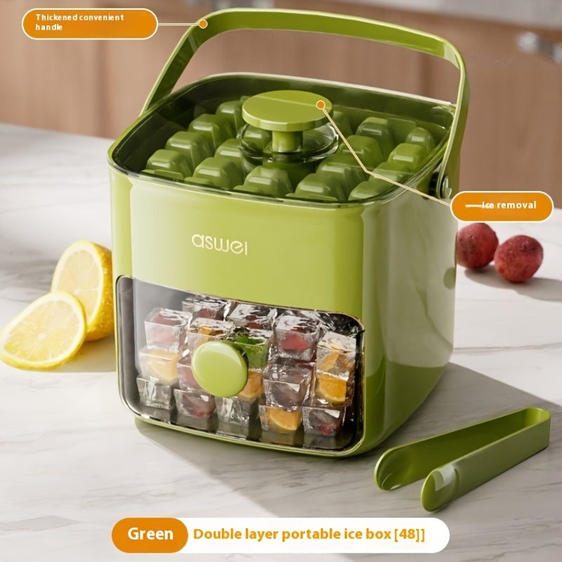 48-Cube Ice Maker Tray Double-Layer Food-Grade Plastic Freezer-Safe