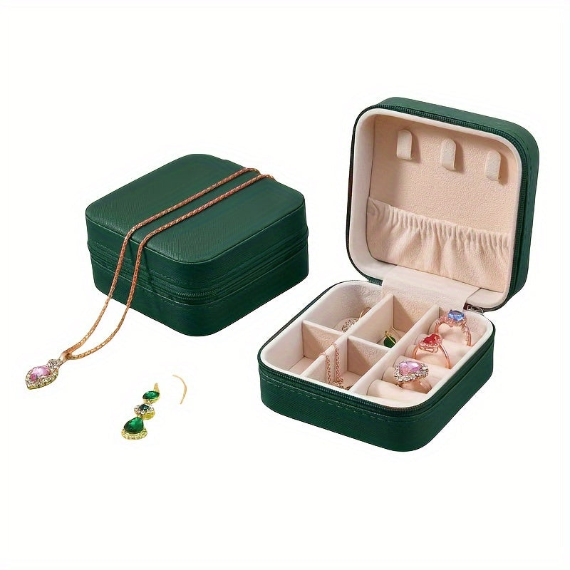 Faux Leather Jewelry Organizer Box for Travel with Compartments and Snap Closure