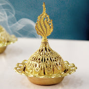 Golden Iron Incense Holder with Middle Eastern Design for Home Decor and Celebrations