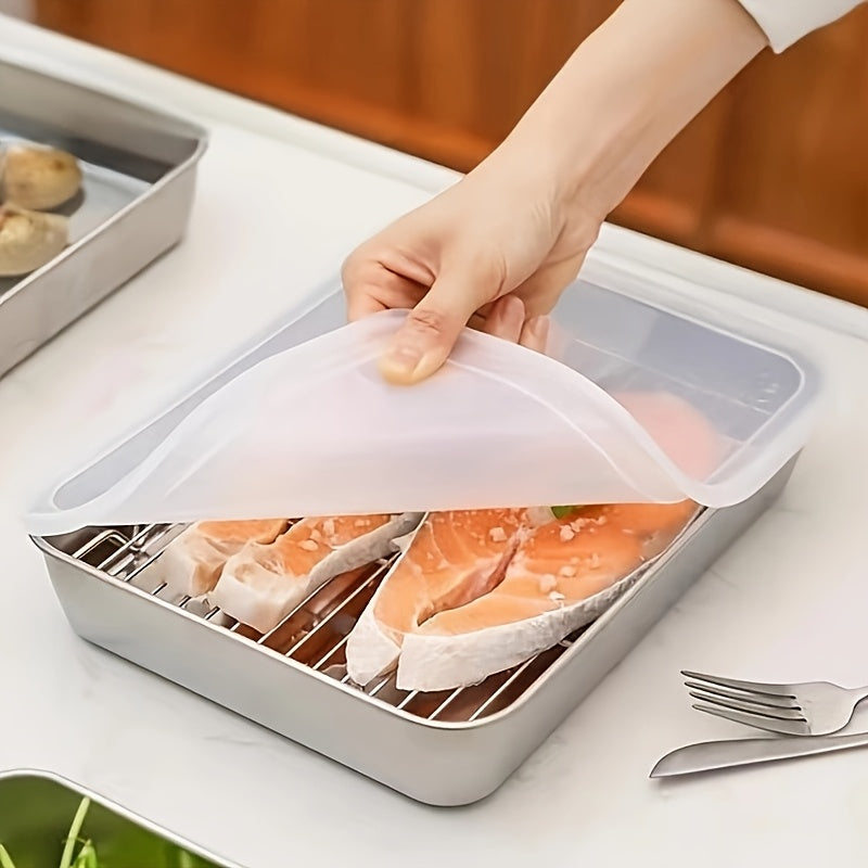 Stainless Steel Food Storage Set with Clear Lids Large Square Containers for Meat Fruits Veggies Camping Home Use