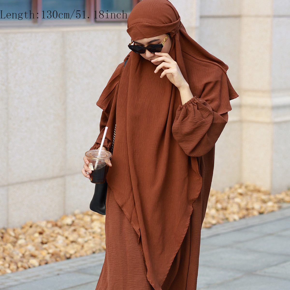 Double-Layered Polyester Prayer Hijab with Religious Theme Fitted Woven Cap