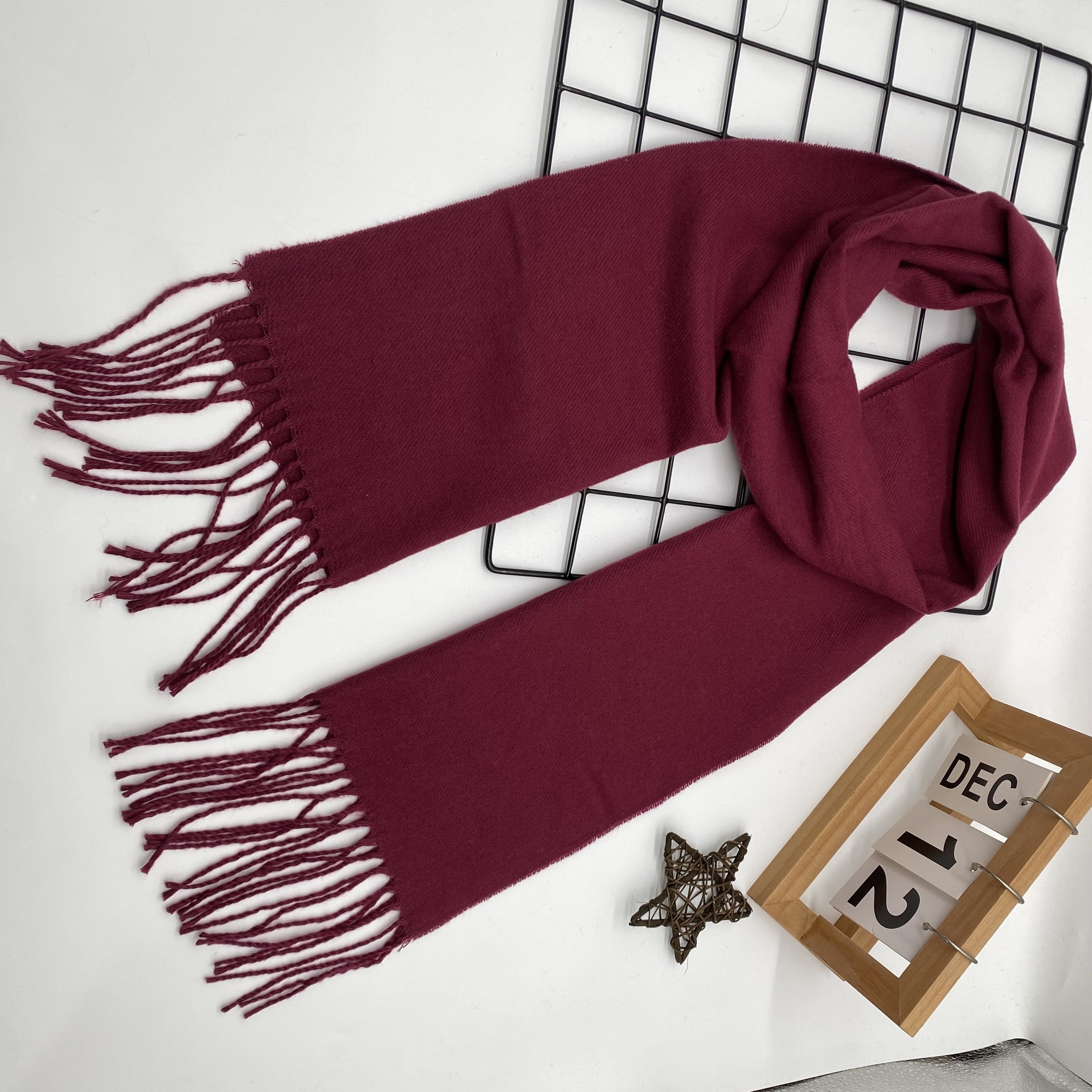 Men's Winter Plaid Scarf with Tassel Edge Soft Polyester Woven Accessory