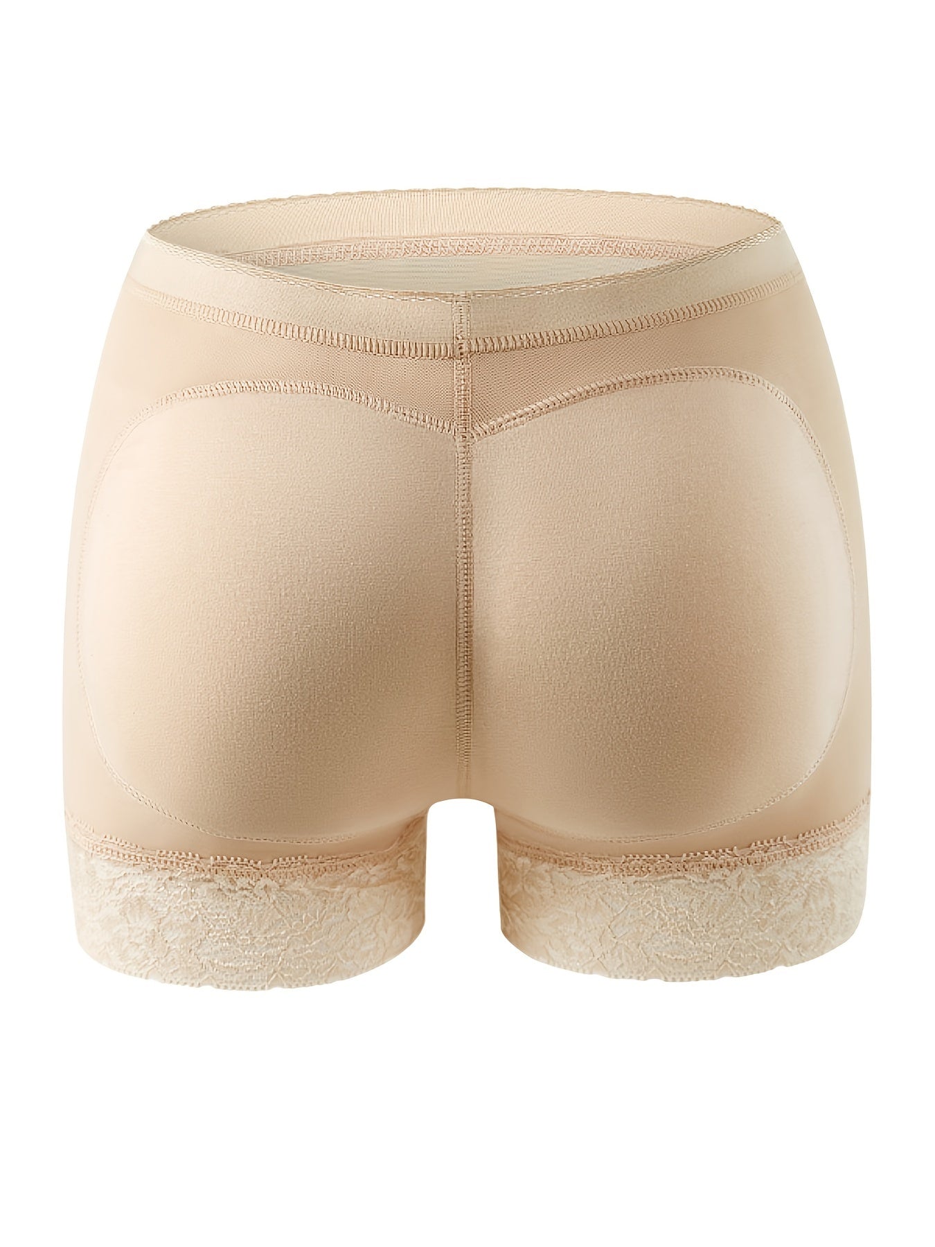 High-Waisted Beige Boyshort Panties with Removable Padded Mesh Butt Enhancer for Lingerie and Underwear