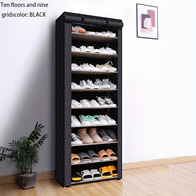 6-10 Layer Metal Shoe Rack with Dust-Proof Rolling Door Space-Saving Storage