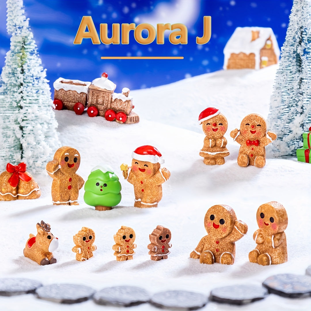 Set of 8 Resin Gingerbread Figurines for Christmas Village Decor and Jewelry Making