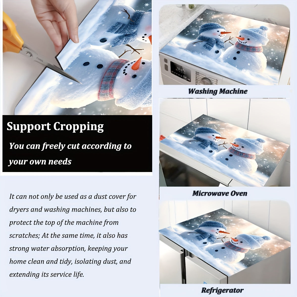 Christmas Snowman Washing Machine Dust Cover, Quick-Dry, Absorbent, Modern Design