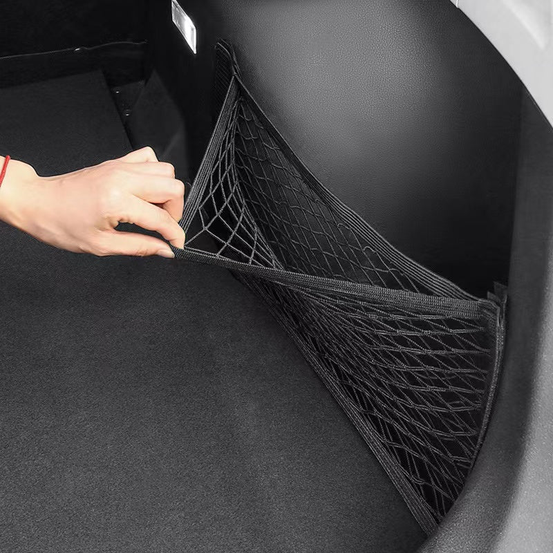 Universal Car Trunk Double Layer Mesh Storage Bag with Pockets