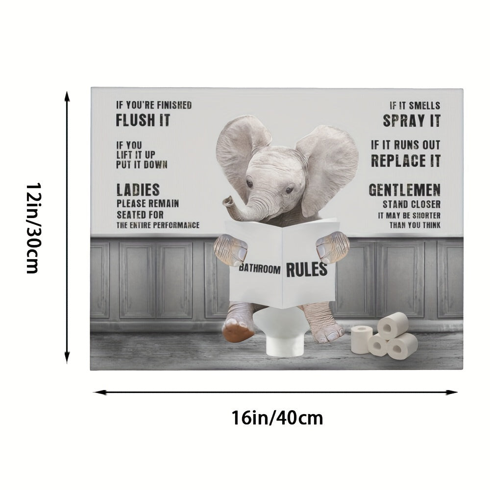 Funny Elephant Bathroom Wall Art Canvas Painting Black and White Toilet Decor Farmhouse Frame Artwork for Bedroom Kitchen Living Room