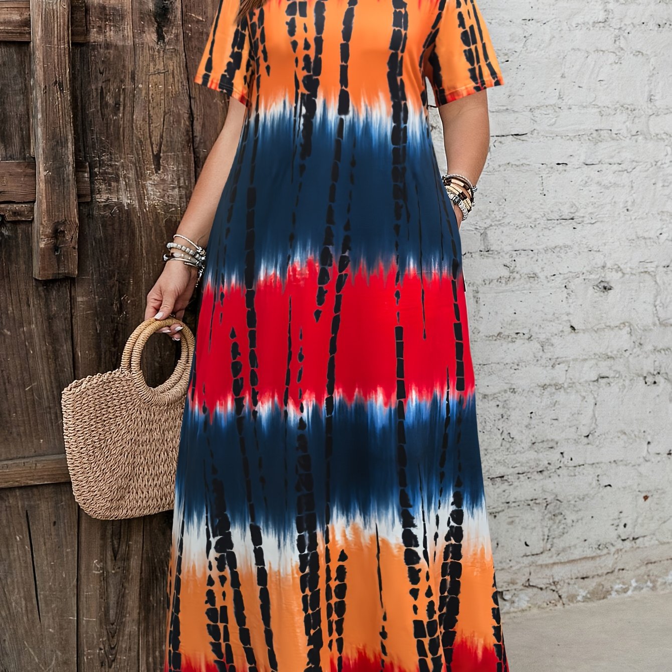 Plus Size Tie Dye Maxi Dress for Women Casual Spring Summer Long Length
