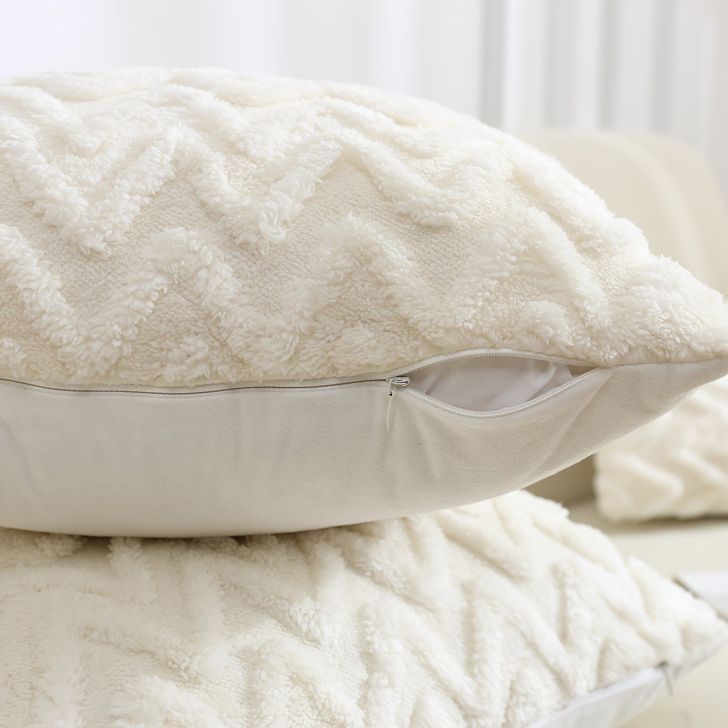 White Plush Cotton Velvet Pillowcase for Bedroom Sofa Decor