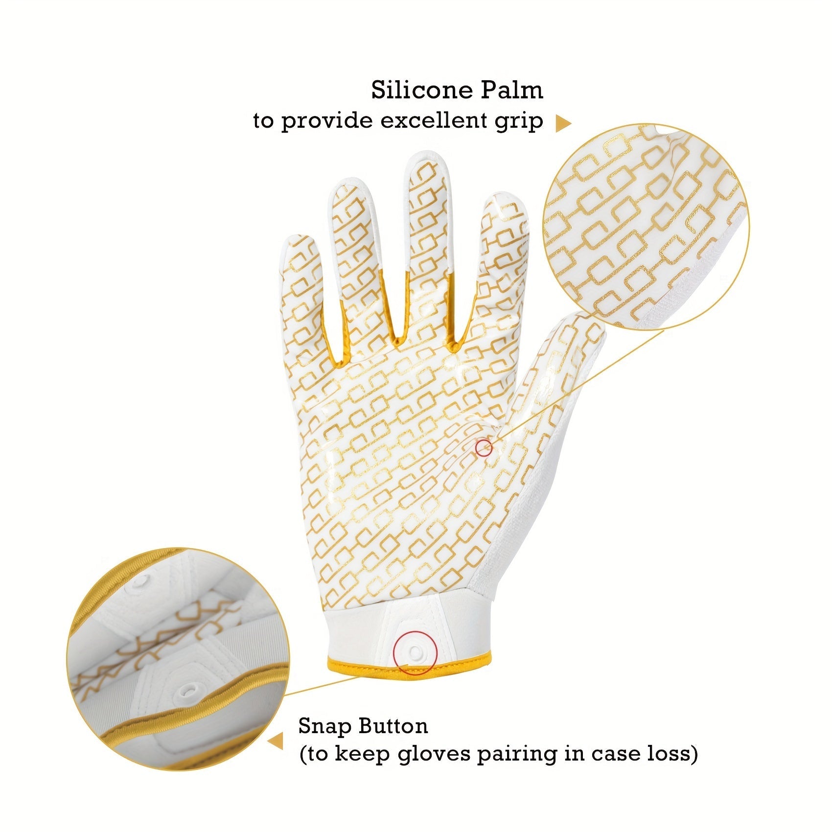 Adjustable Football Gloves with Sticky White and Gold Receiver Palms