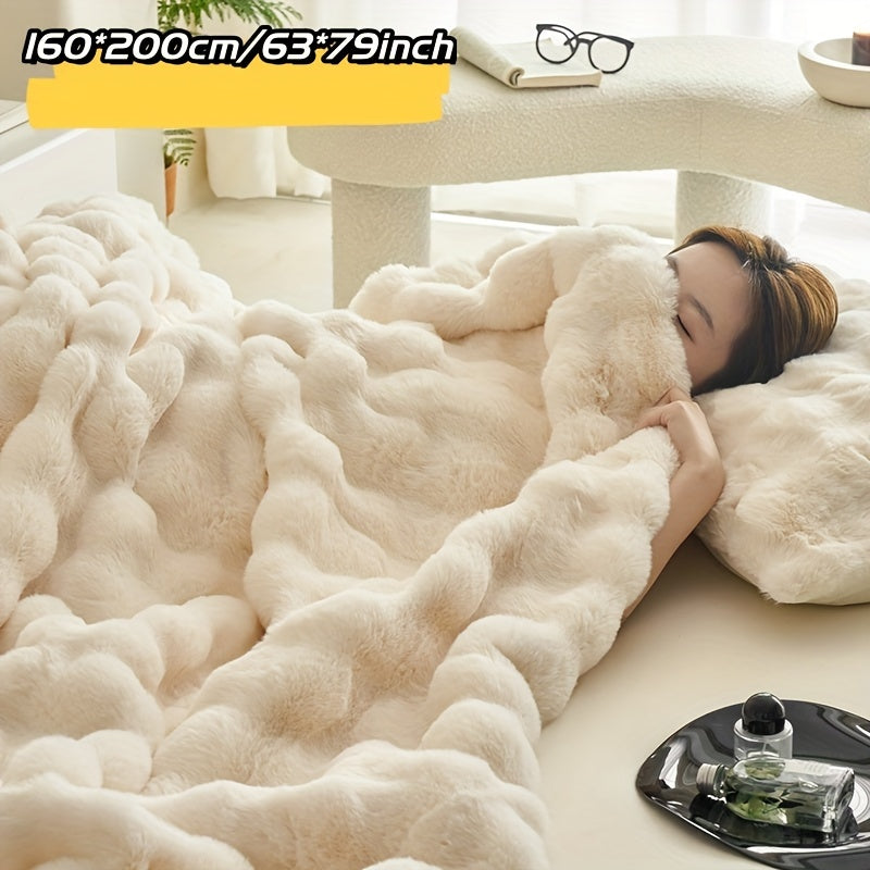 Faux Rabbit Fleece Blanket Soft Warm Throw for All Seasons and Gifts