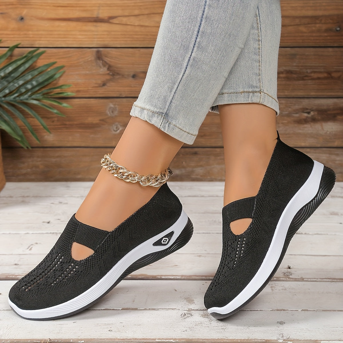 Women's Breathable Knitted Flat Shoes Casual Loafers with Soft Soles