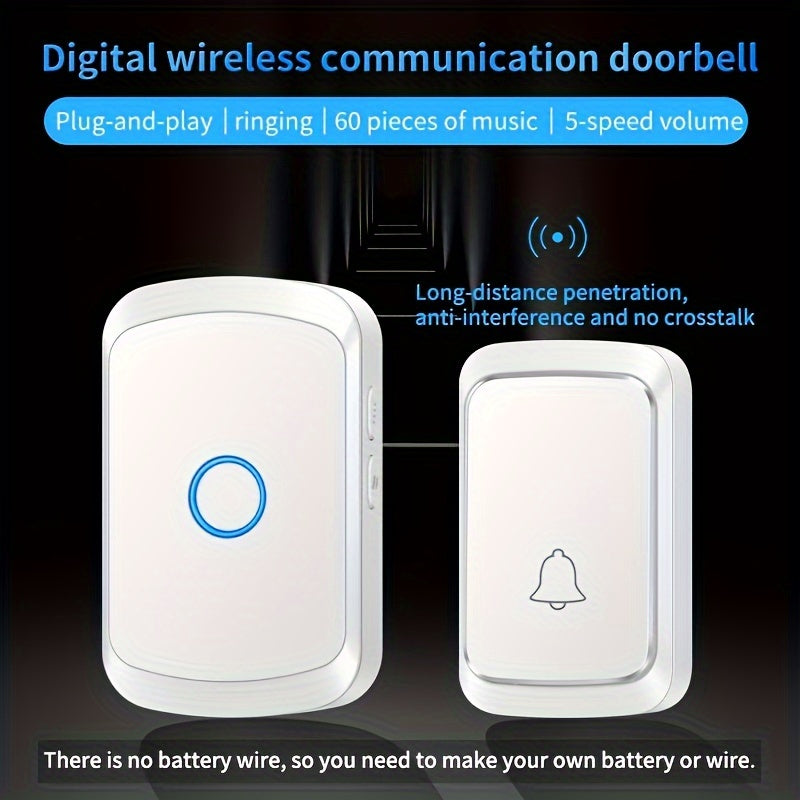 Wireless Doorbell with 304.8m Range 60 Chimes 5 Volume Levels LED Indicator