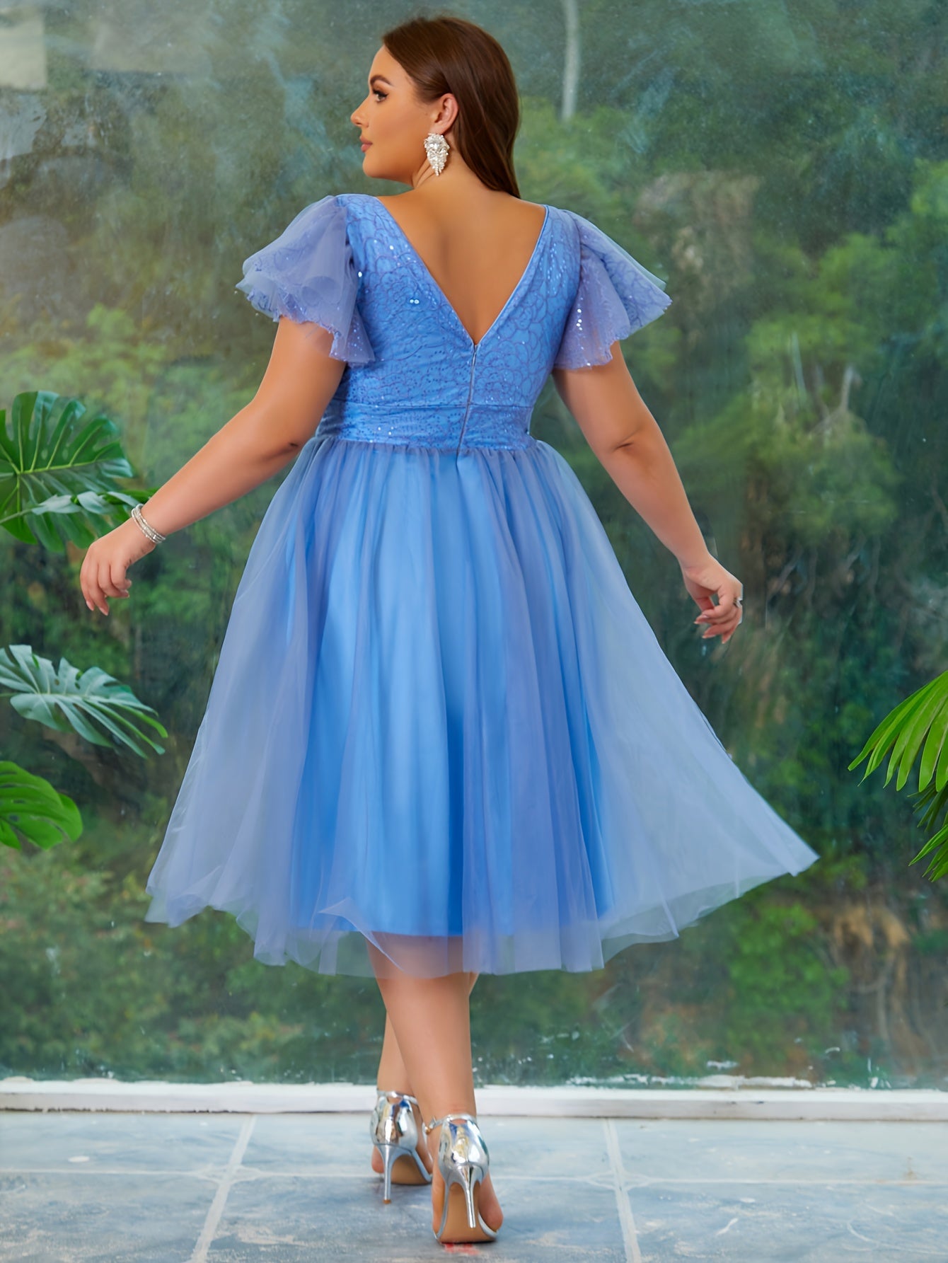 Plus Size Mesh Backless Cinched Waist Swing Dress for Party Womens