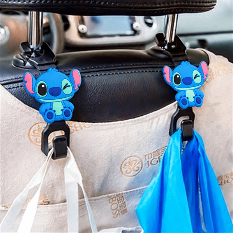 2pcs Cute Cartoon Stitch Seat Hook Car Accessories Kawaii Anime Convenience Hooks