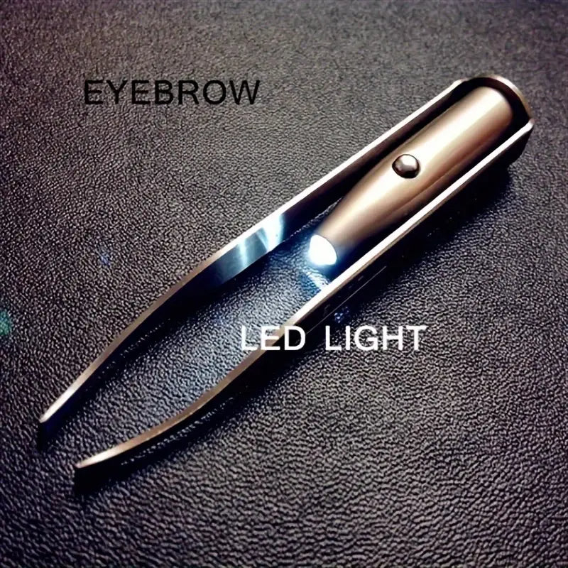Portable LED Lighted Eyebrow Tweezers for Precise Brow Shaping and False Eyelash Application Battery Operated