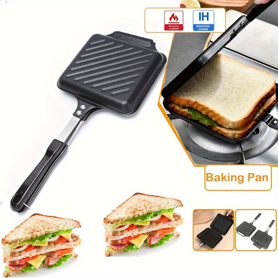 Non-Stick Double-Sided Cast Iron Grill Pan Induction Compatible Stovetop Sandwich Maker