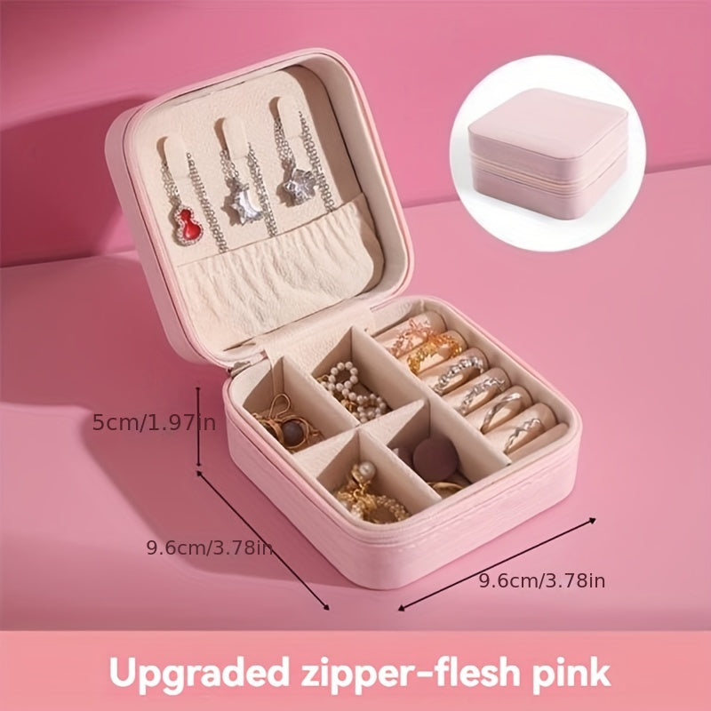 Mini Faux Leather Jewelry Organizer with Drawer for Earrings Necklaces Rings and Bracelets