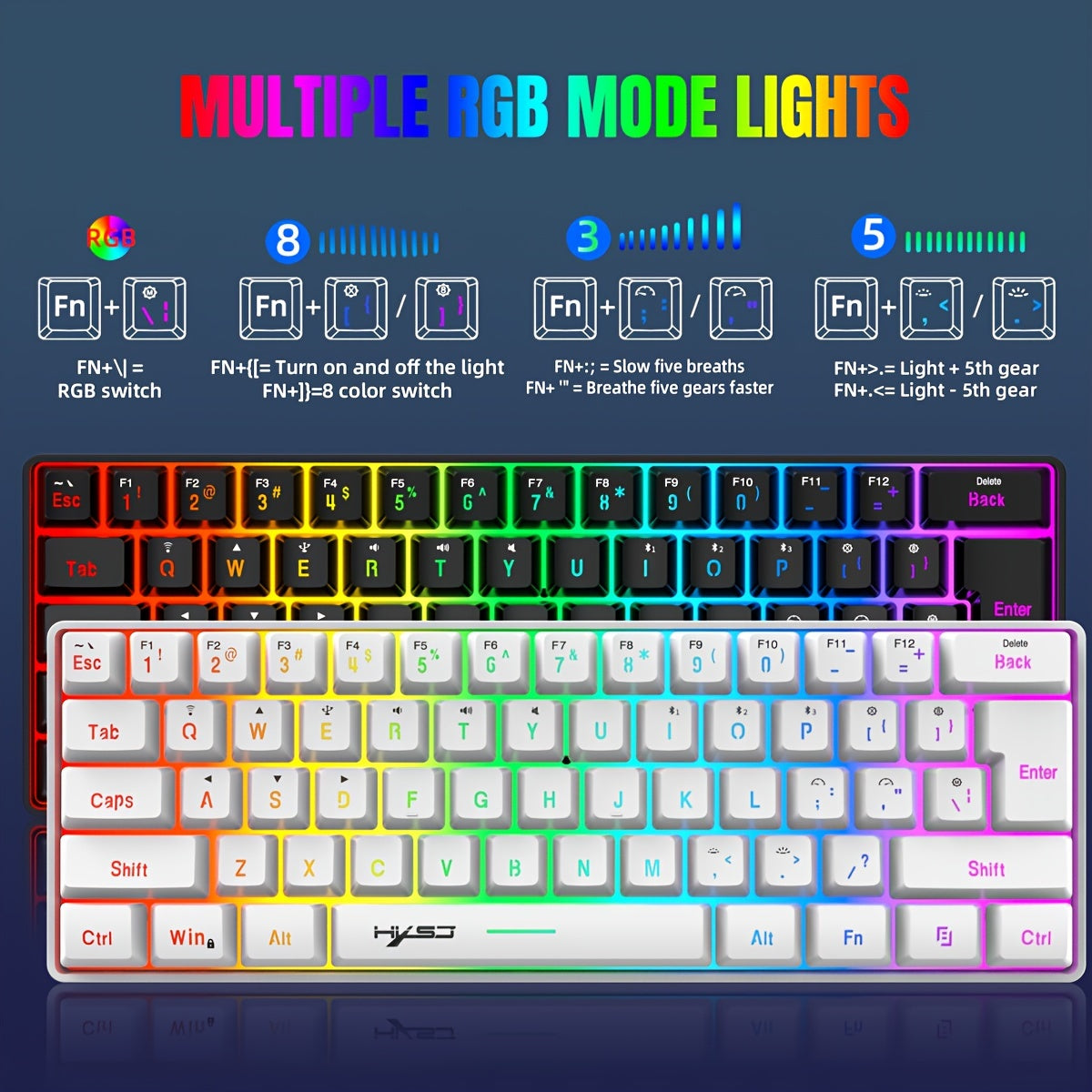 Mini Wireless Gaming Keyboard 61 Keys RGB Backlit Rechargeable Type-C USB
