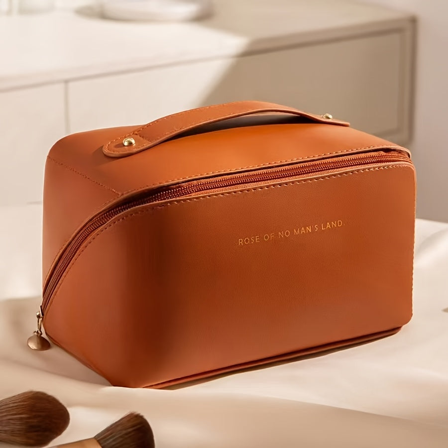 Большой вместительный органайзер для макияжа и туалетных принадлежностей из искусственной кожи с молнией и ручкой